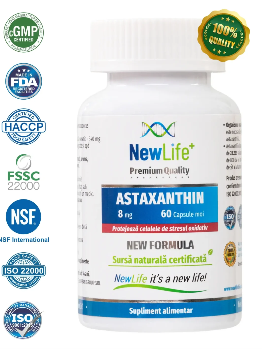 astaxanthin newlife+ 8mg – supliment antioxidant cu beneficii pentru piele, vedere si imunitate, certificat gmp, fda si iso