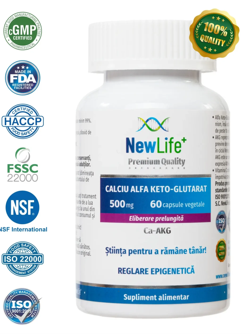 flacon supliment caakg newlife 500mg cu certificari premium - calciu alfa ketoglutarat