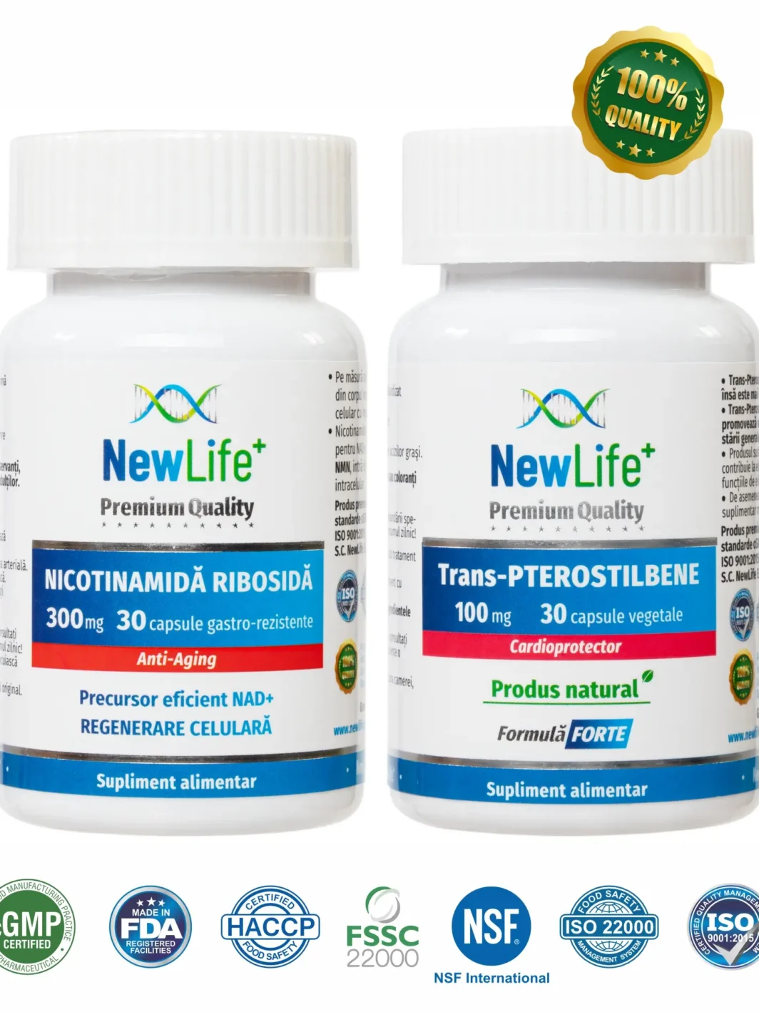 nicotinamida si trans pterostilbene pentru cresterea nivelului de NAD+