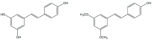 Trans-pterostilbene vs Resveratrol structuri chimice